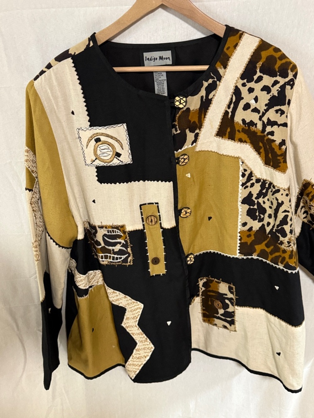 Indigo Moon Patchwork Animal Print Embroidered Wearable Art Jacket Blazer 2X